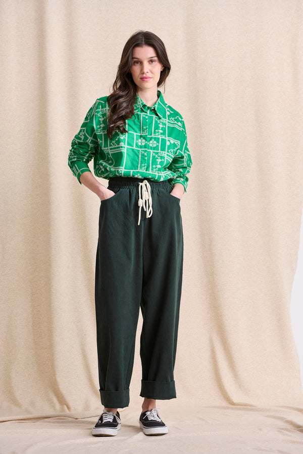 Chamonix green print shirt