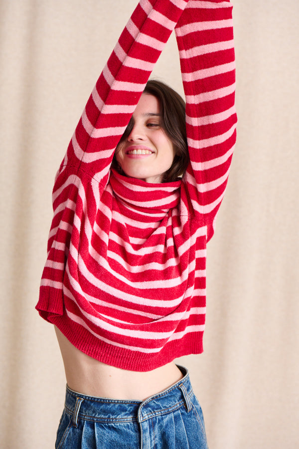 Pull Maria rouge rayé rose