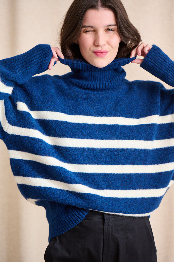 Pull Malo bleu à rayures