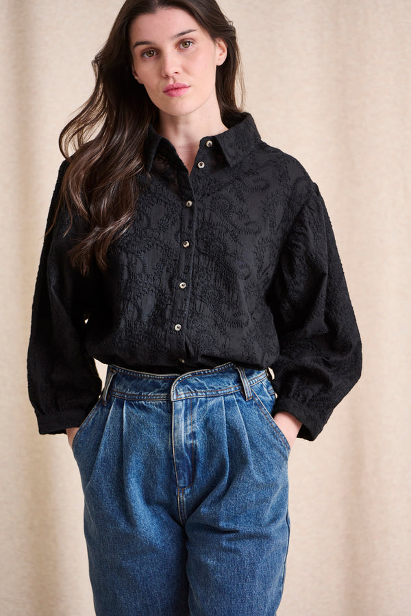 Chemise Catane noire brodée