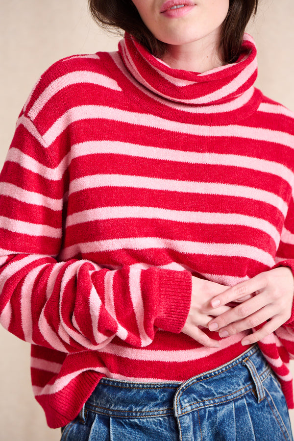 Pull Maria rouge rayé rose