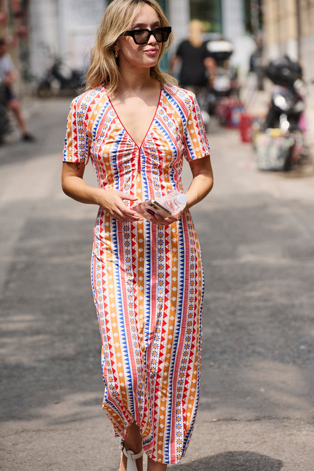 Rosy geo print dress