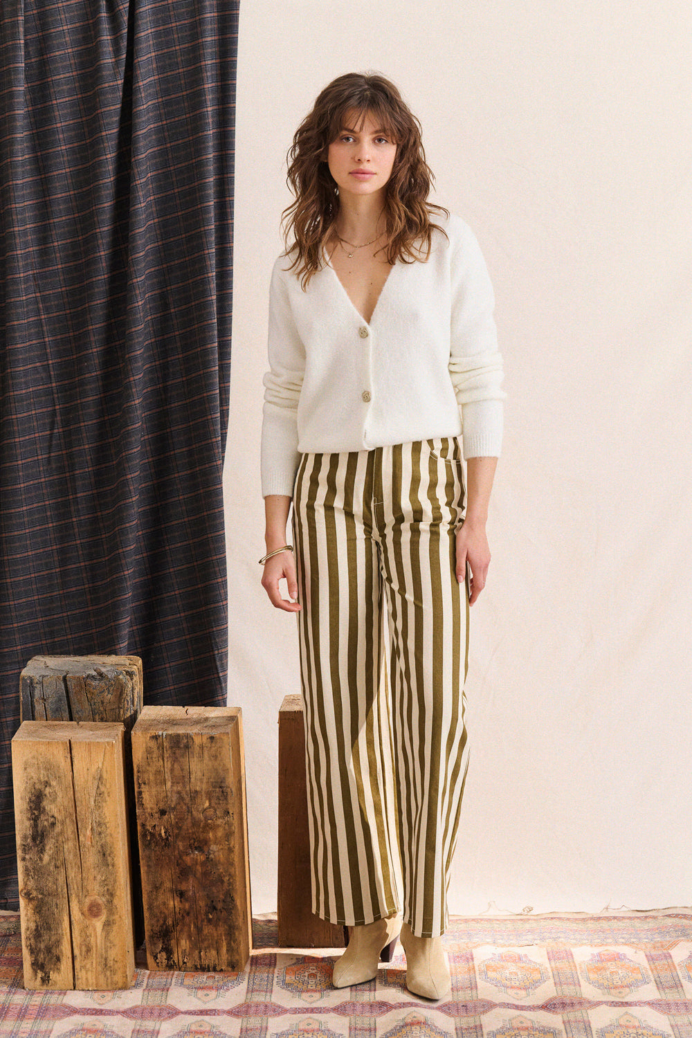 Pantalon Pepita rayures kaki