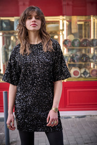 Robe Rally à sequins noirs