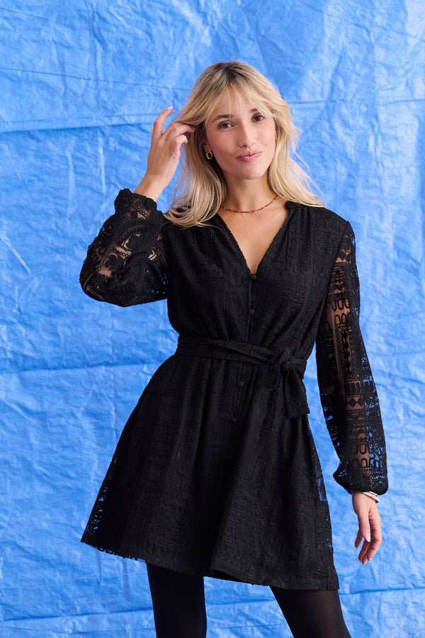 Robe Rosina noire brodée