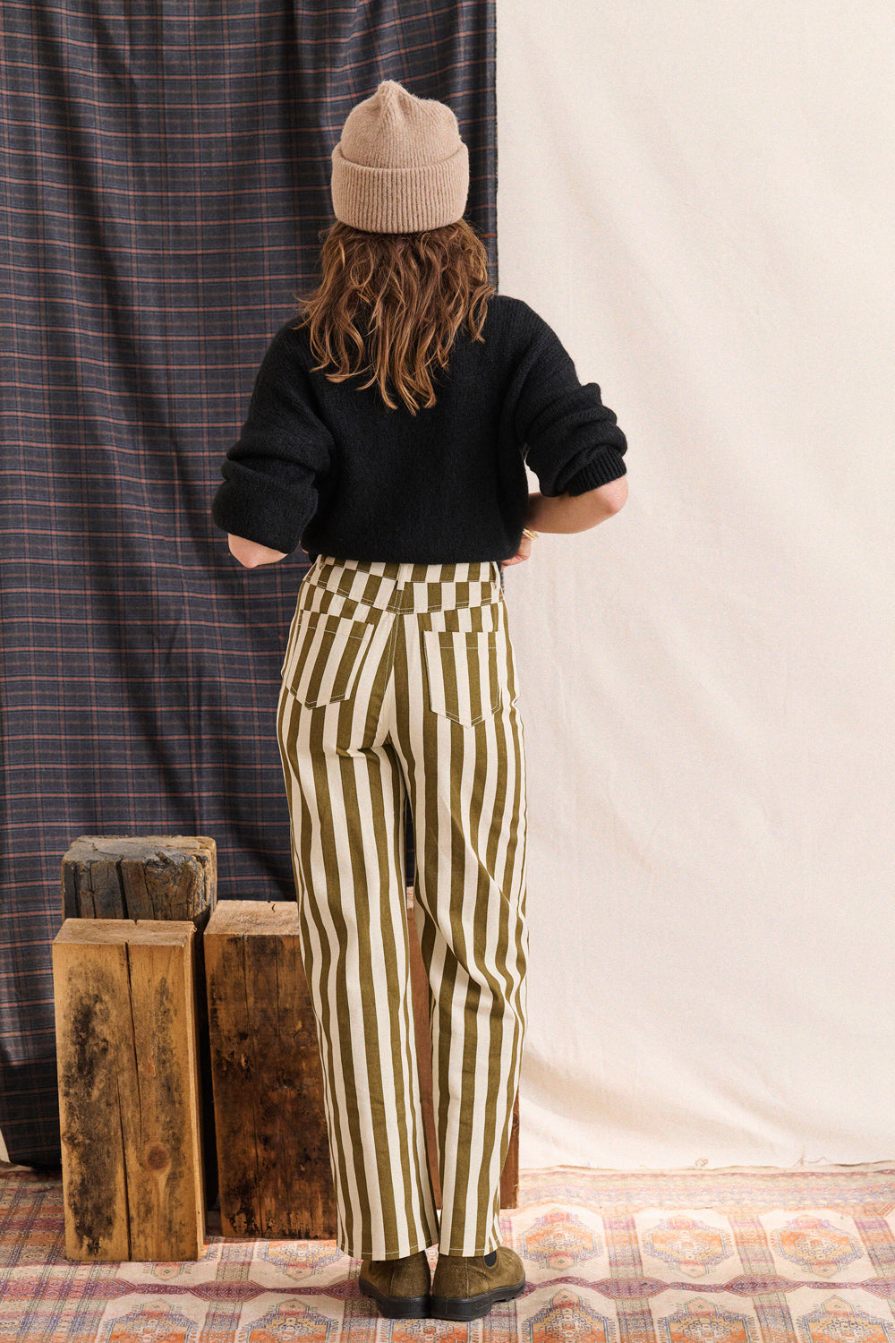 Pantalon Pepita rayures kaki