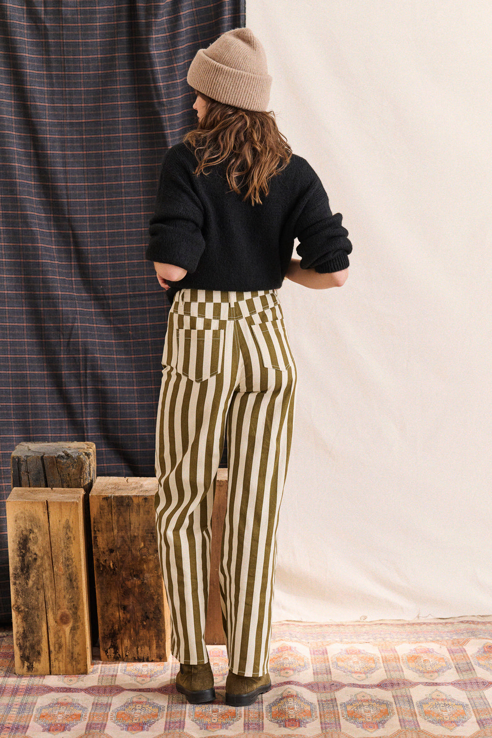 Pantalon Pepita rayures kaki