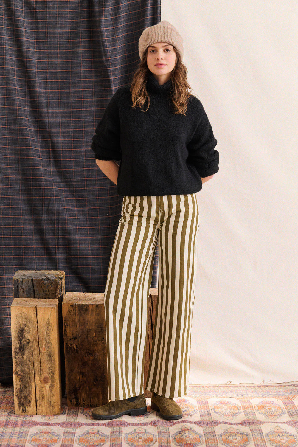 Pantalon Pepita rayures kaki