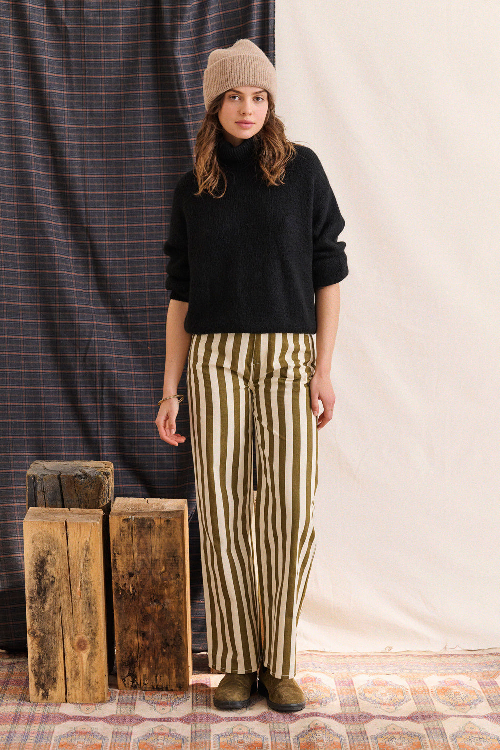 Pantalon Pepita rayures kaki