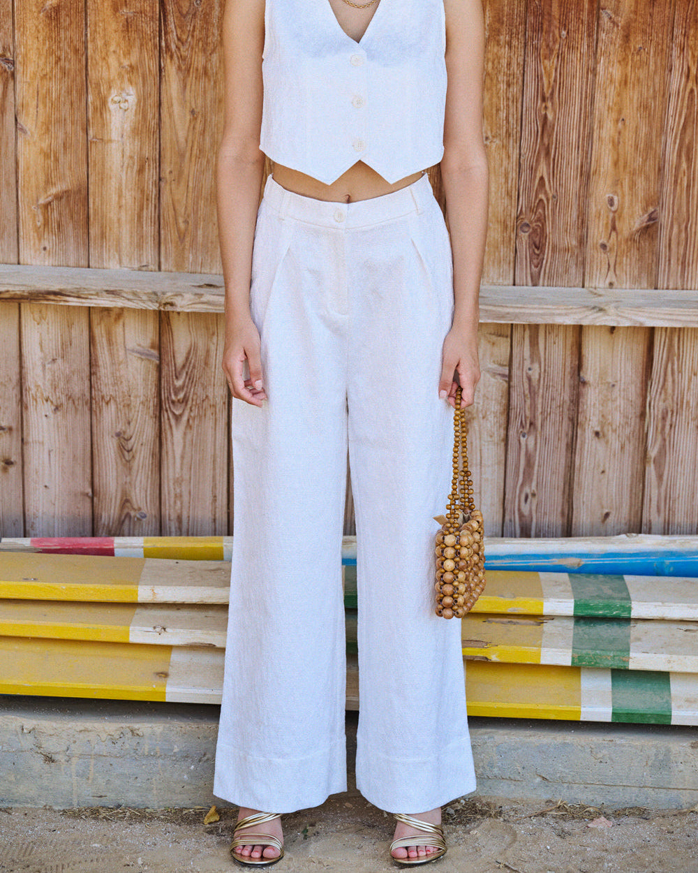 Pantalon Pakita en jacquard écru