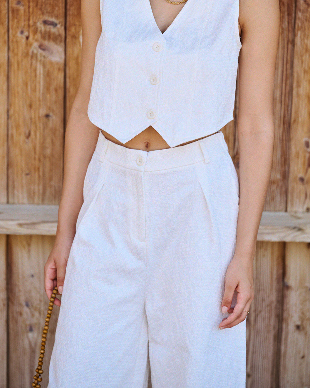 Pantalon Pakita en jacquard écru