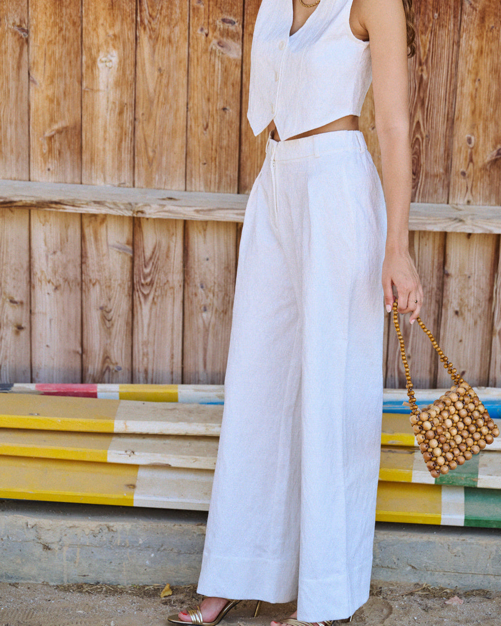 Pantalon Pakita en jacquard écru