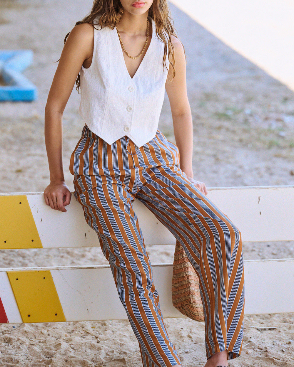 Pantalon Parinho rayures ocre