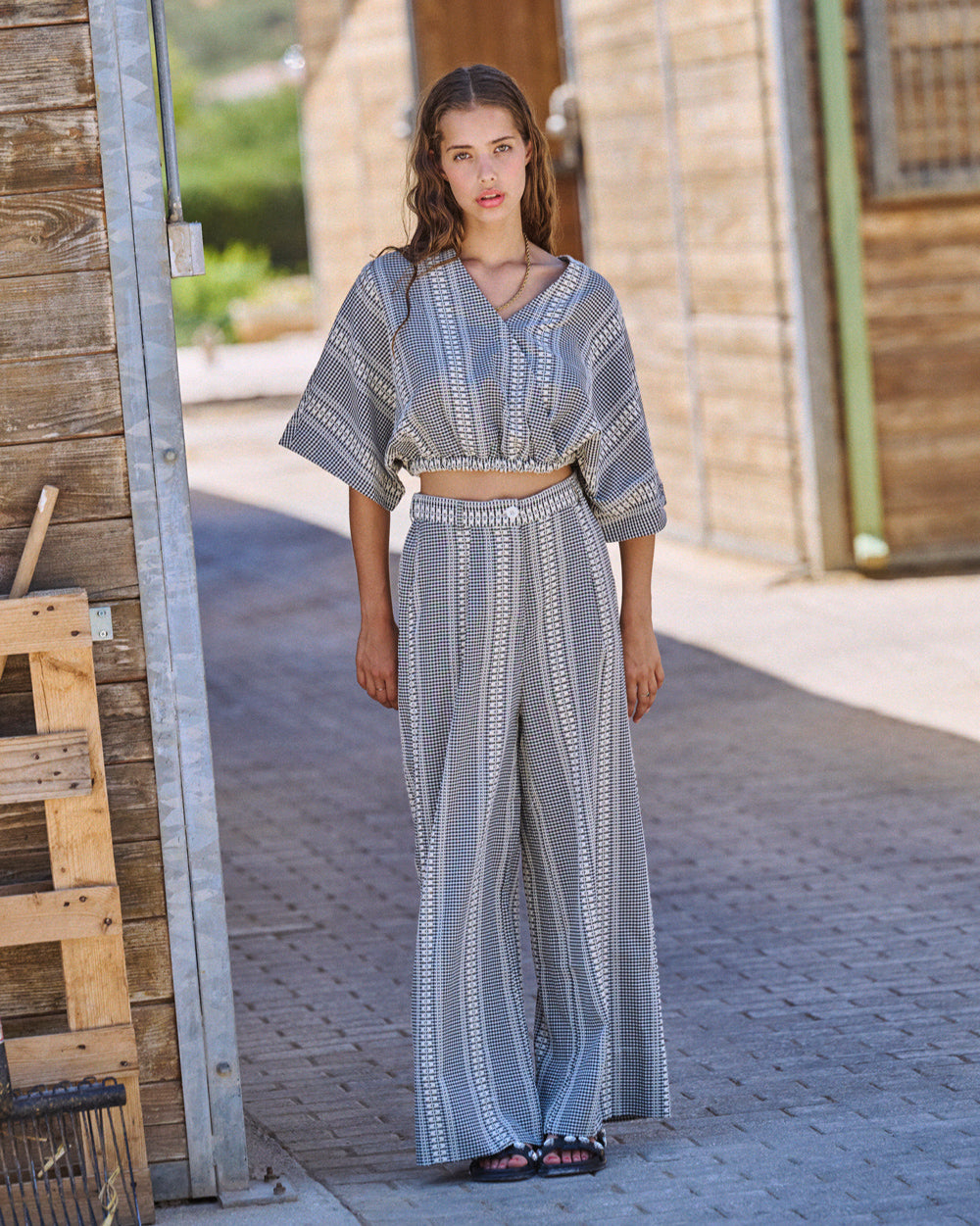 Pantalon Pakita vichy brodé