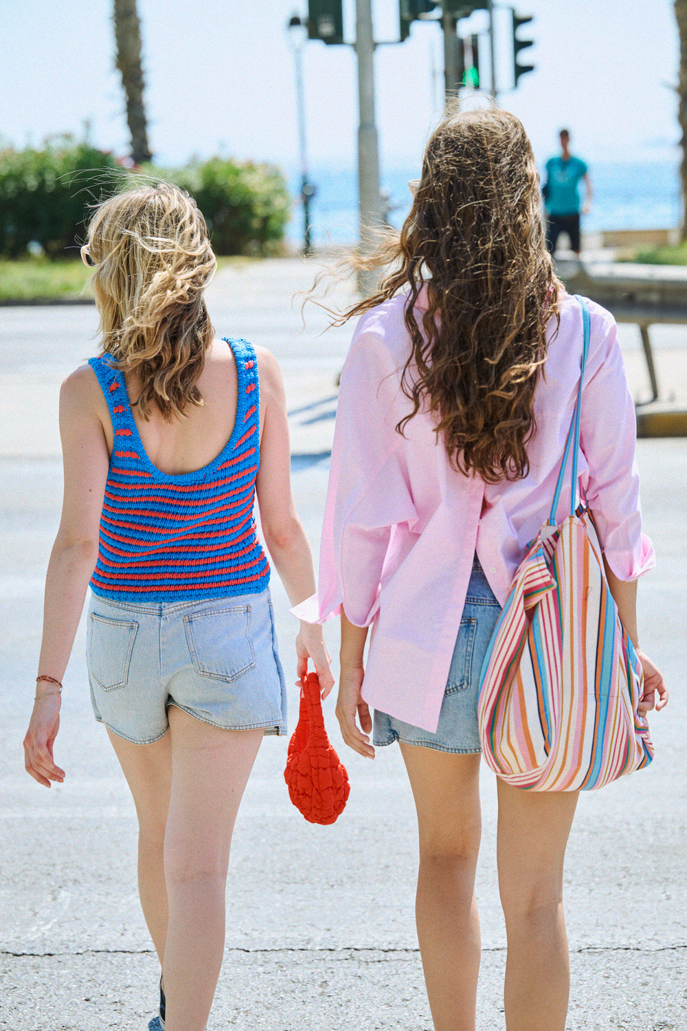 Top Manolo à rayures corail et bleu