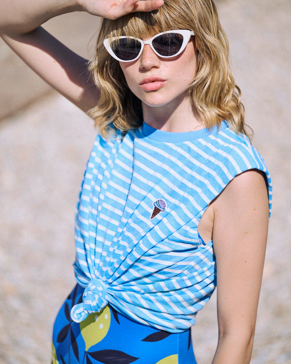 T-shirt Taim bleu rayé