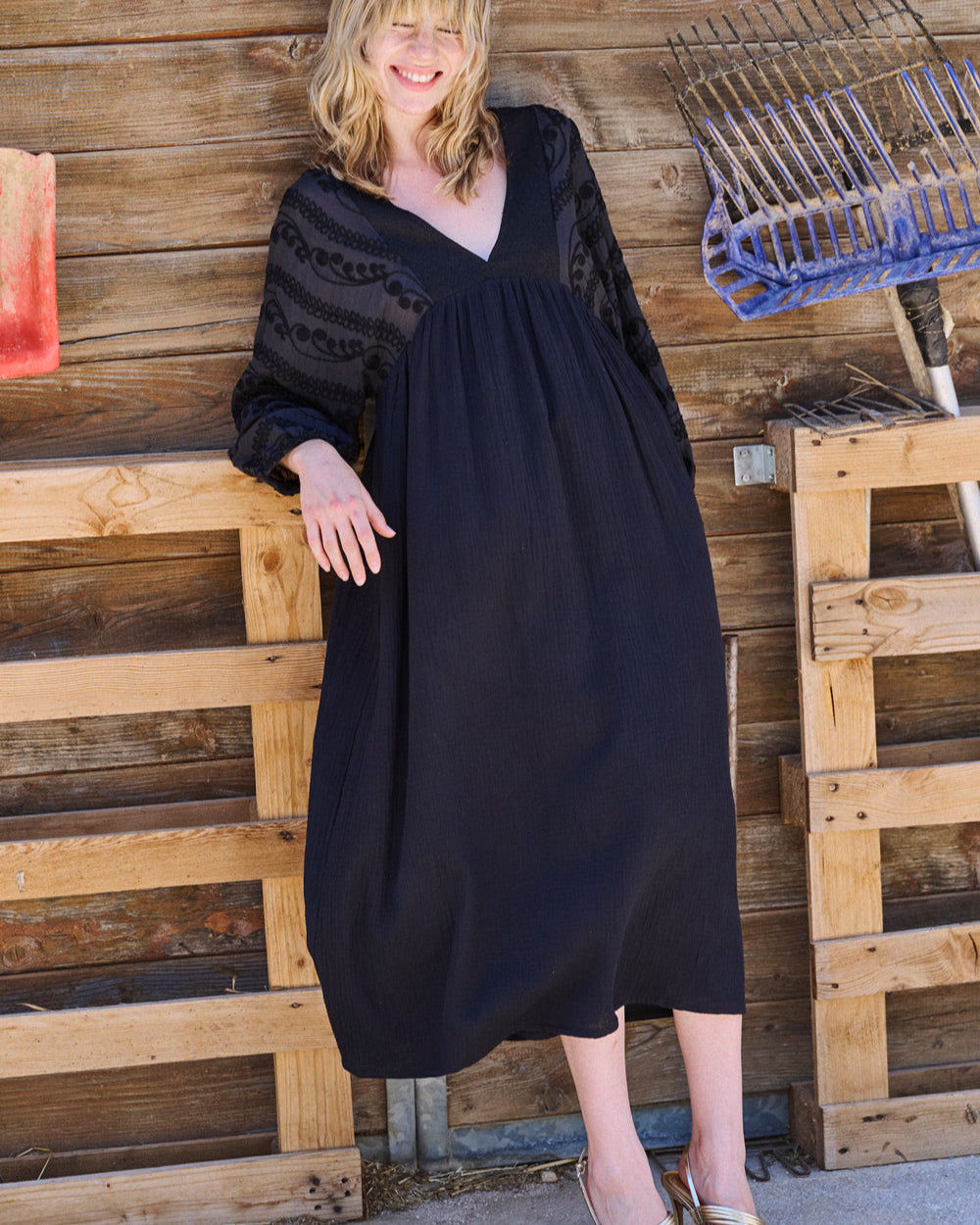 Black Embroidery Ramen Dress