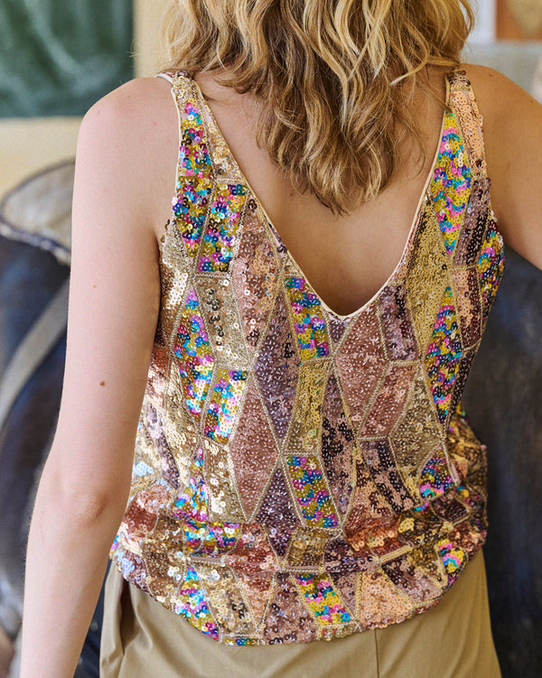 Top Tuba à sequins multicolores
