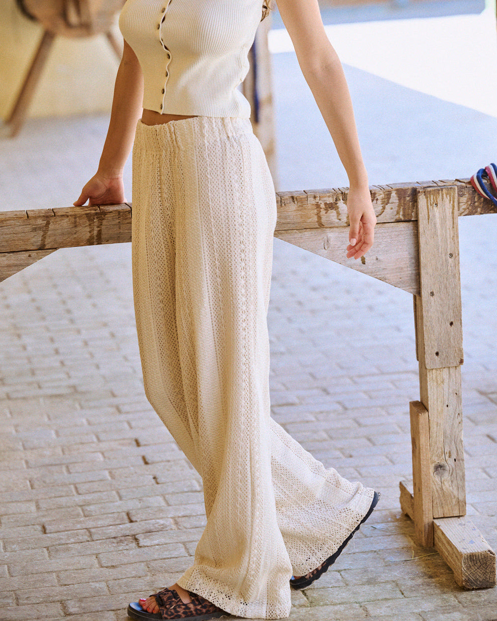 Ensemble long en crochet beige