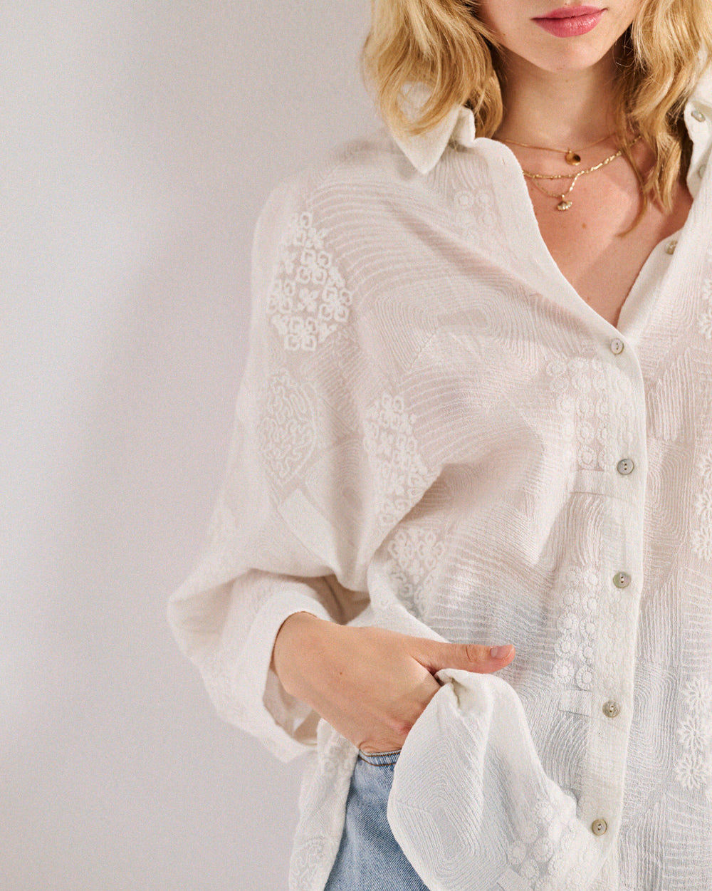 Chemise Cally écrue brodée