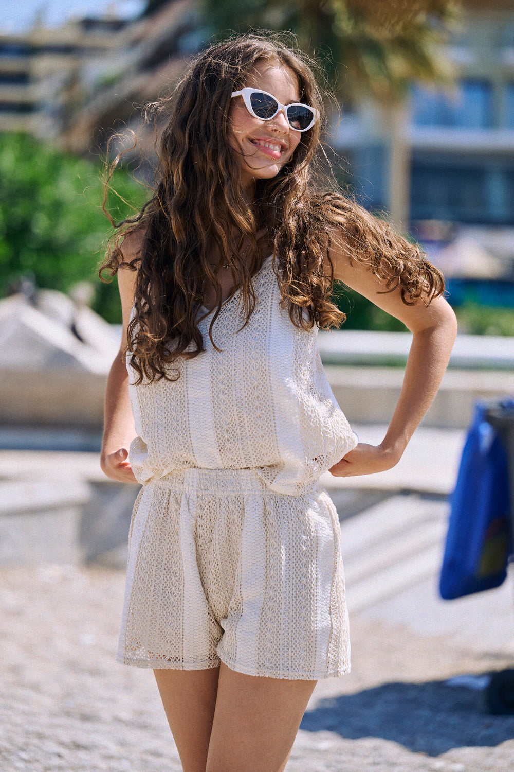 Short Salma en crochet beige