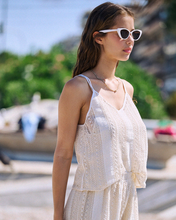 Ensemble long en crochet beige