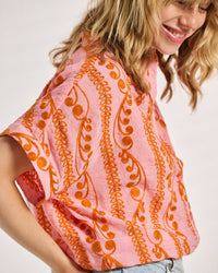 Chemise Canva rose brodée orange