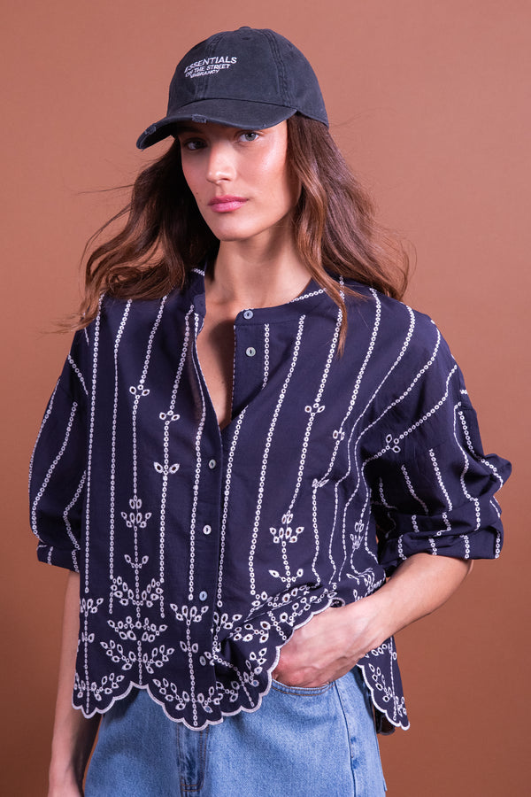 Blouse Berenice broderies bleues