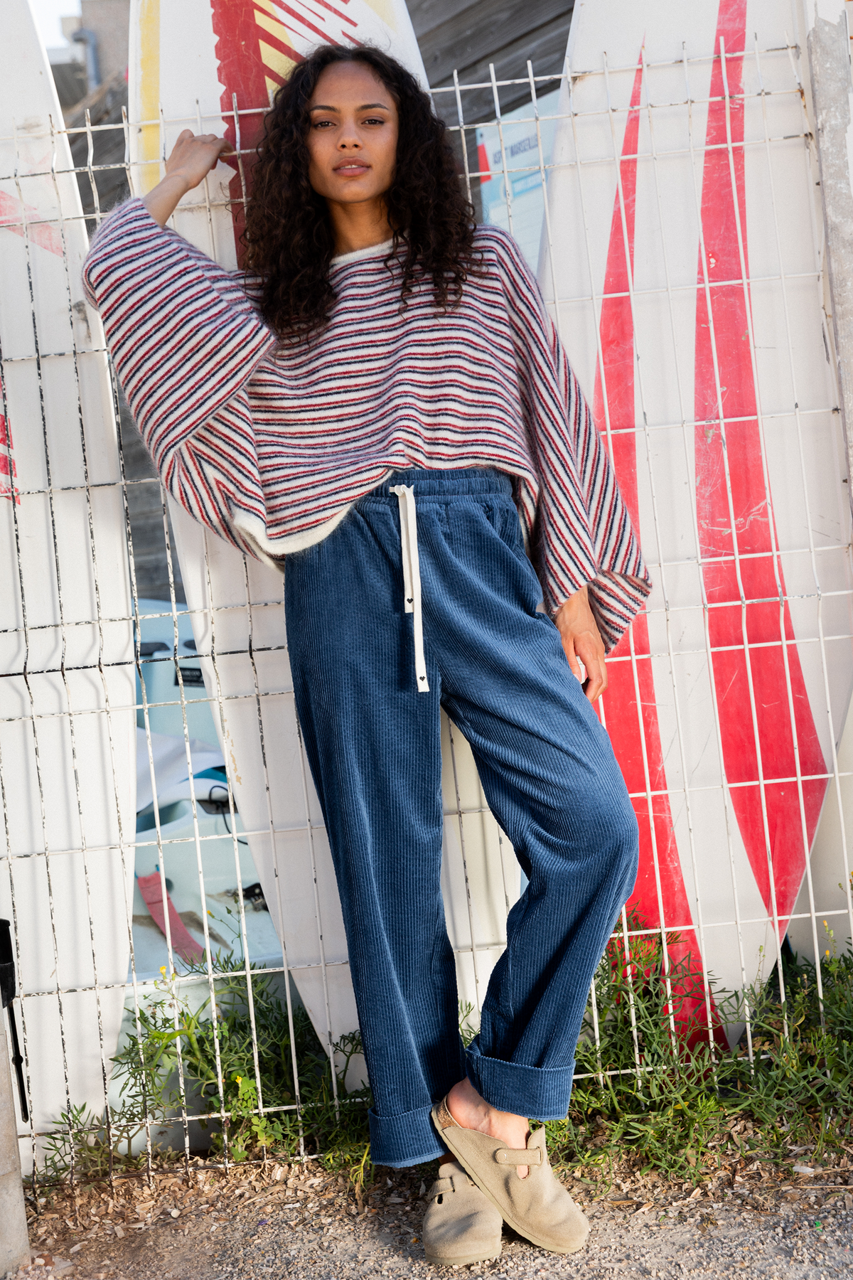 Pantalon Primo en velours bleu