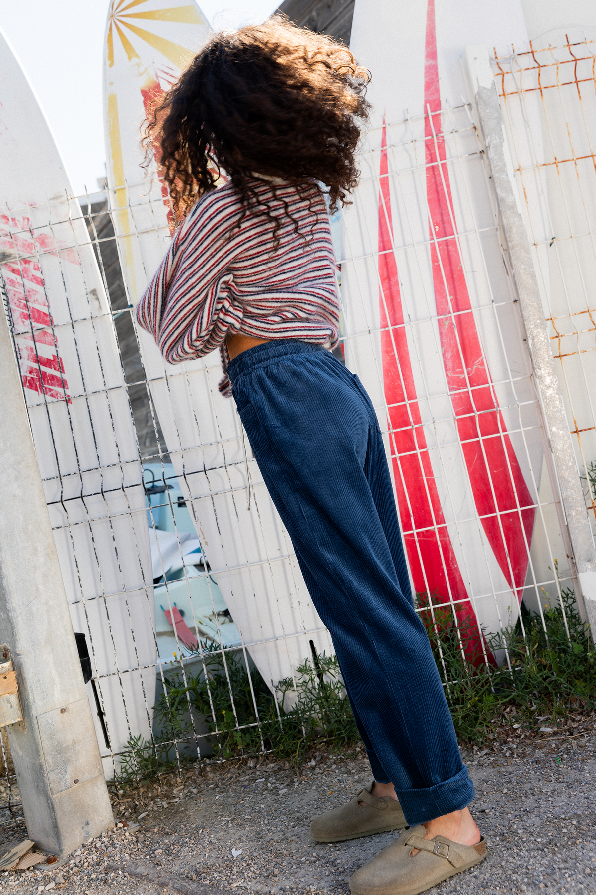 Pantalon Primo en velours bleu