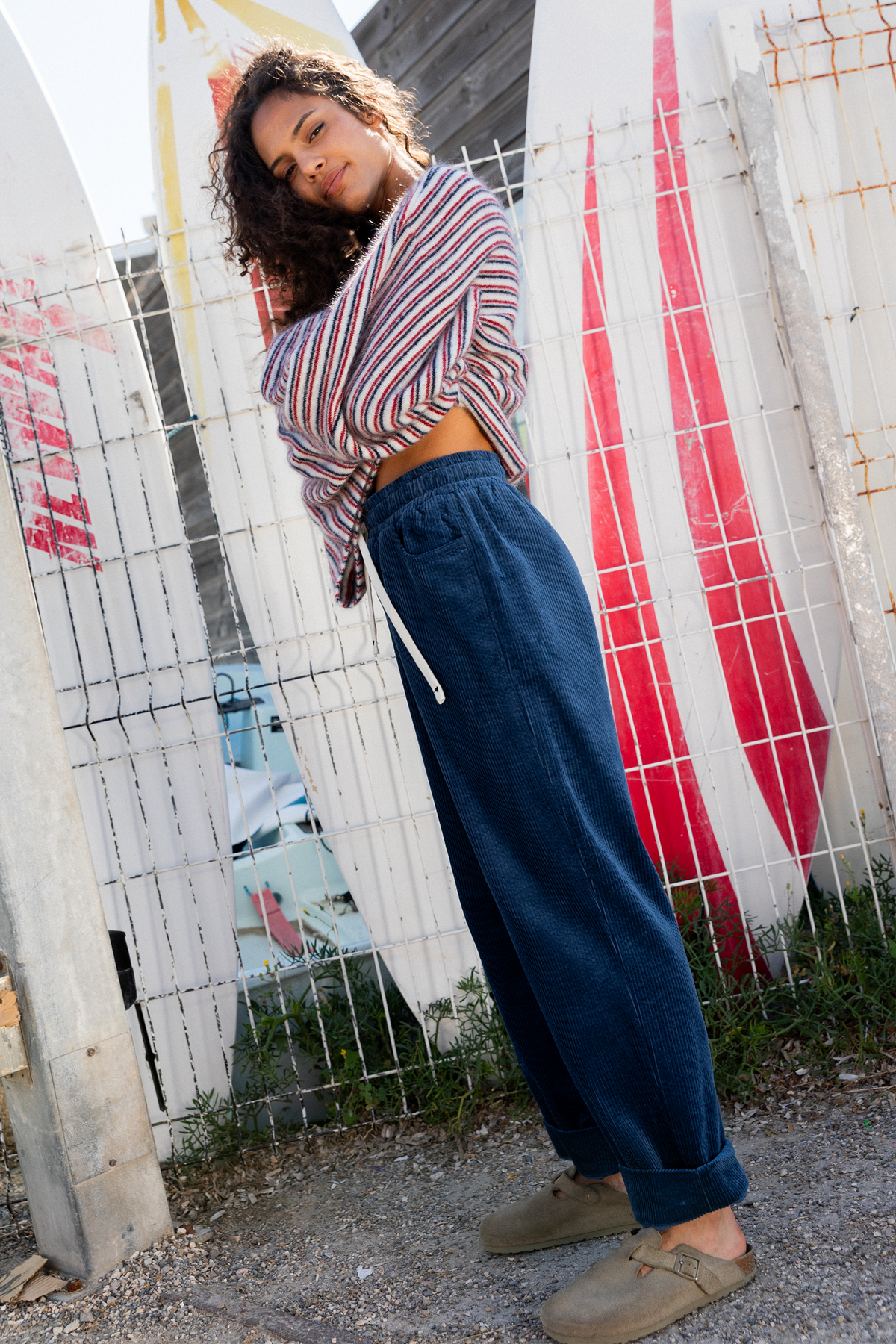 Pantalon Primo en velours bleu