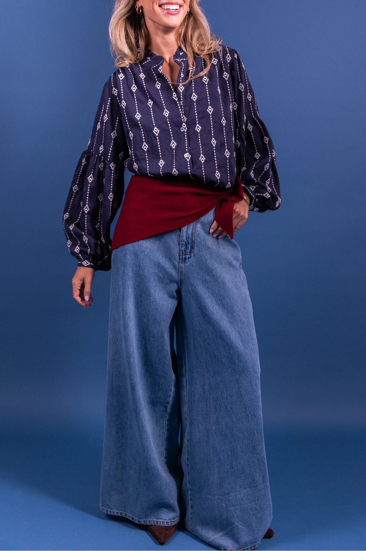Blouse Blandine broderies bleues