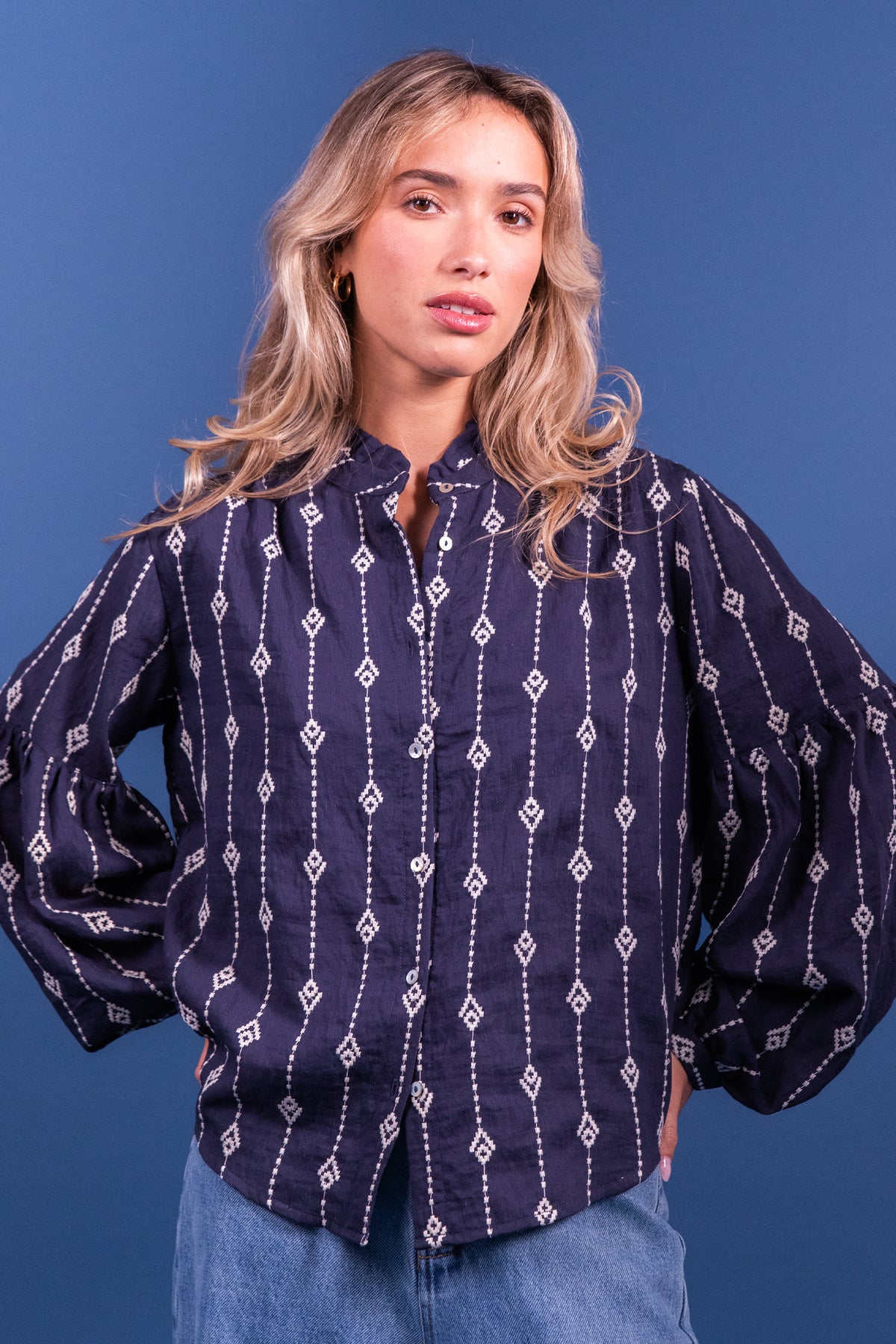 Blouse Blandine broderies bleues