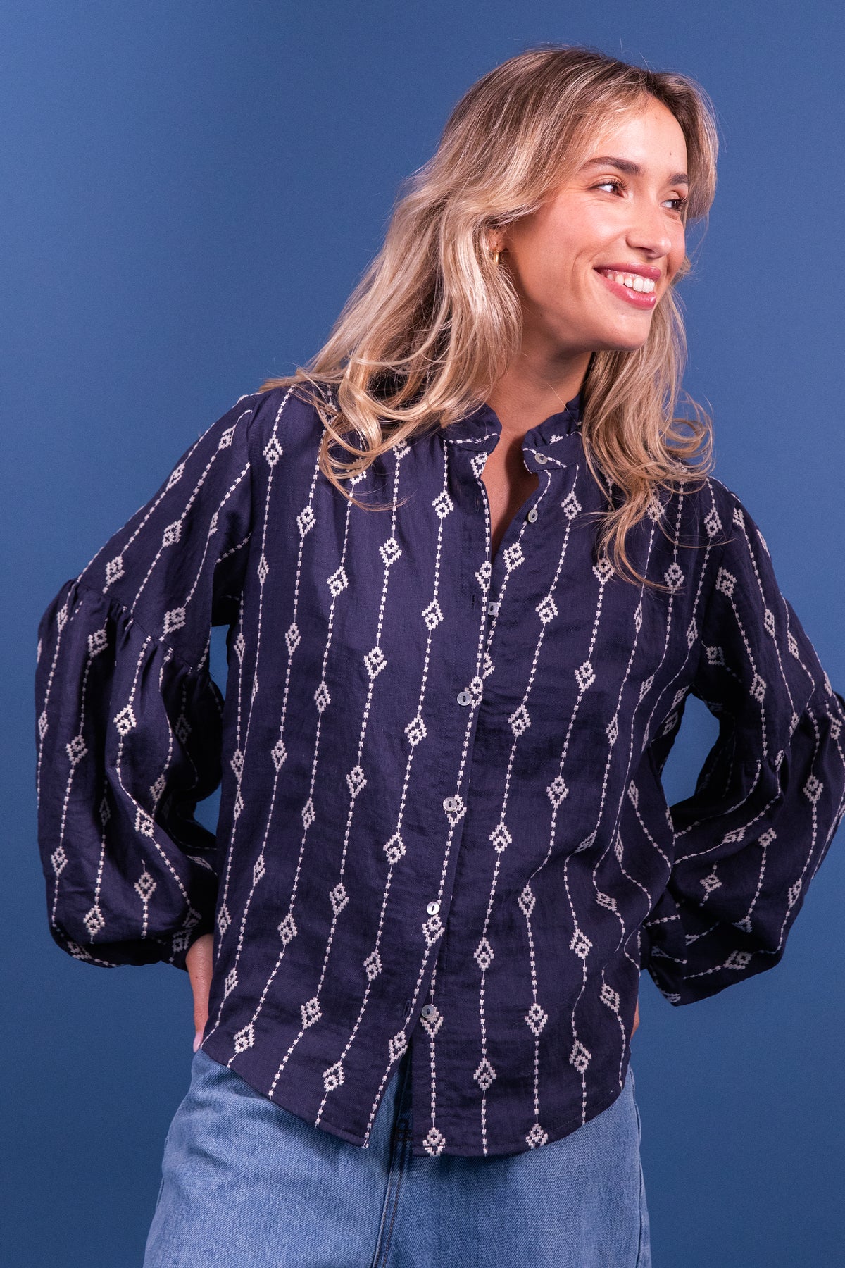 Blouse Blandine broderies bleues