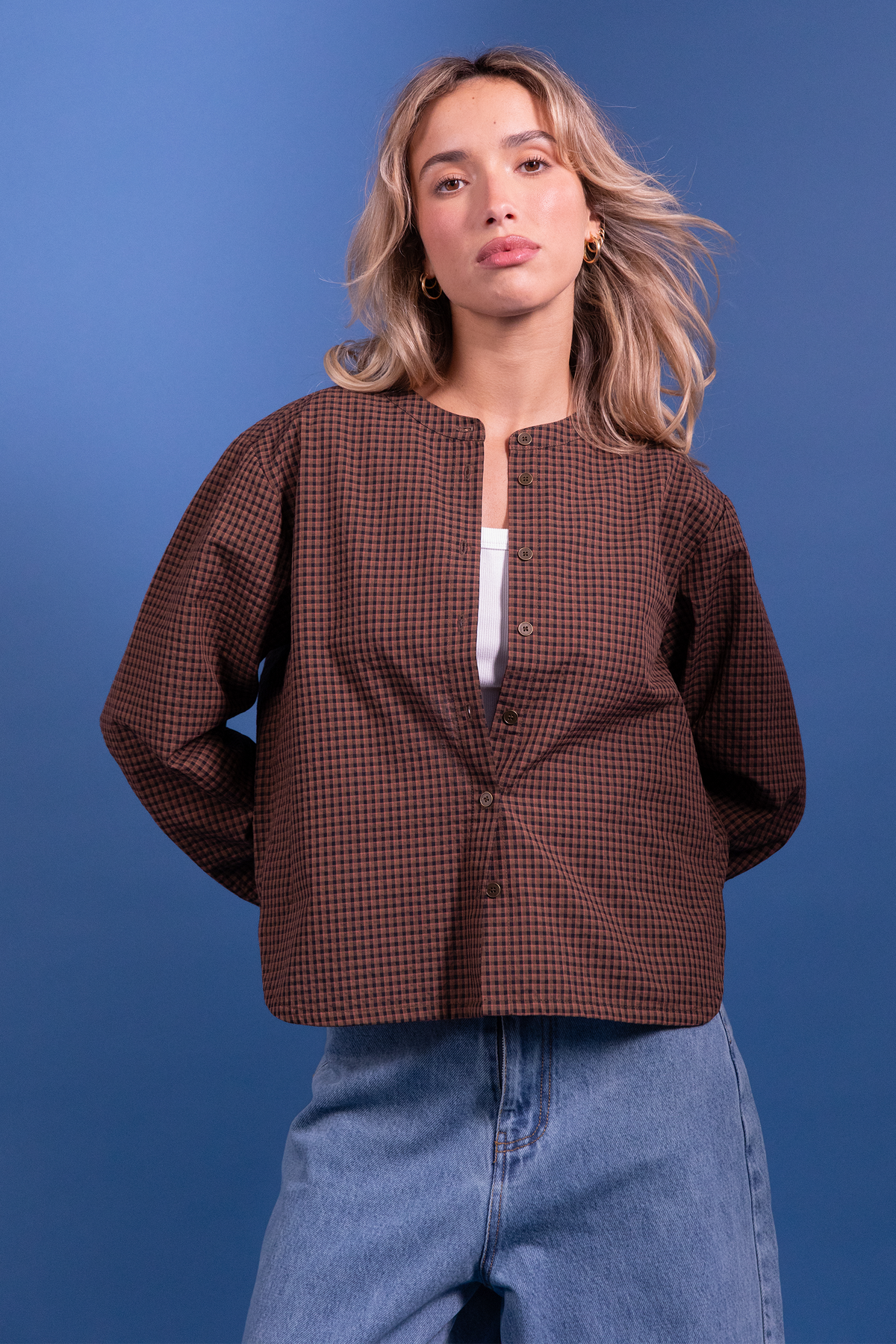 Blouse Binta vichy marron