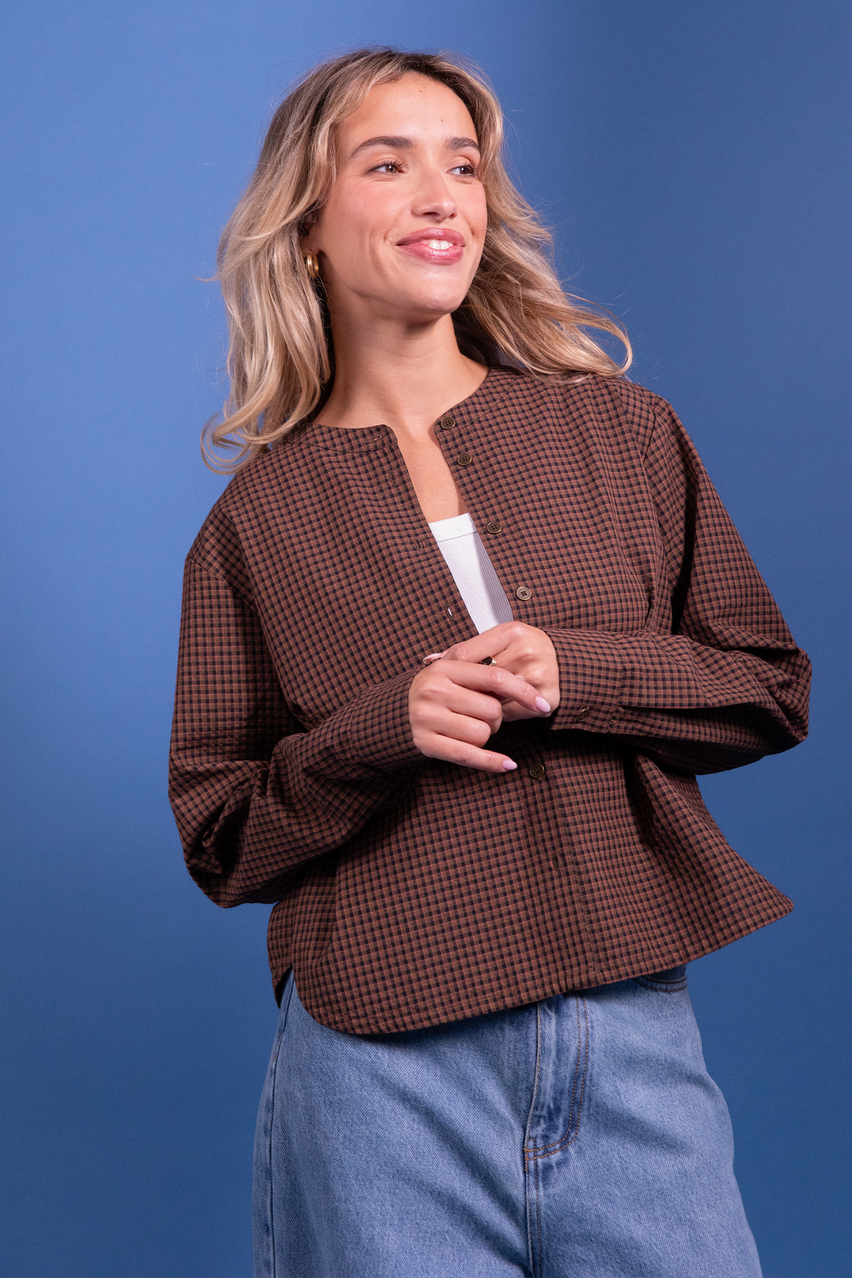 Blouse Binta vichy marron
