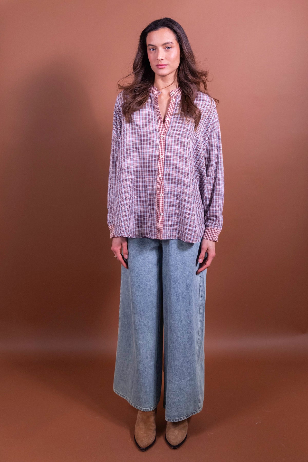 Benjamin burgundy plaid blouse