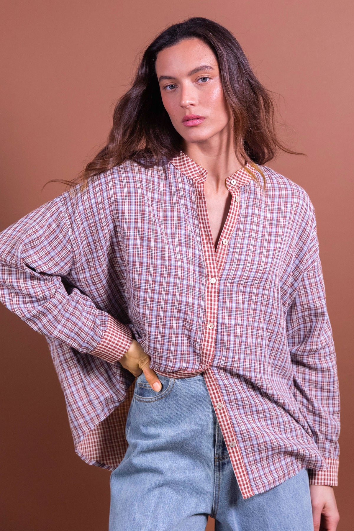 Benjamin burgundy plaid blouse