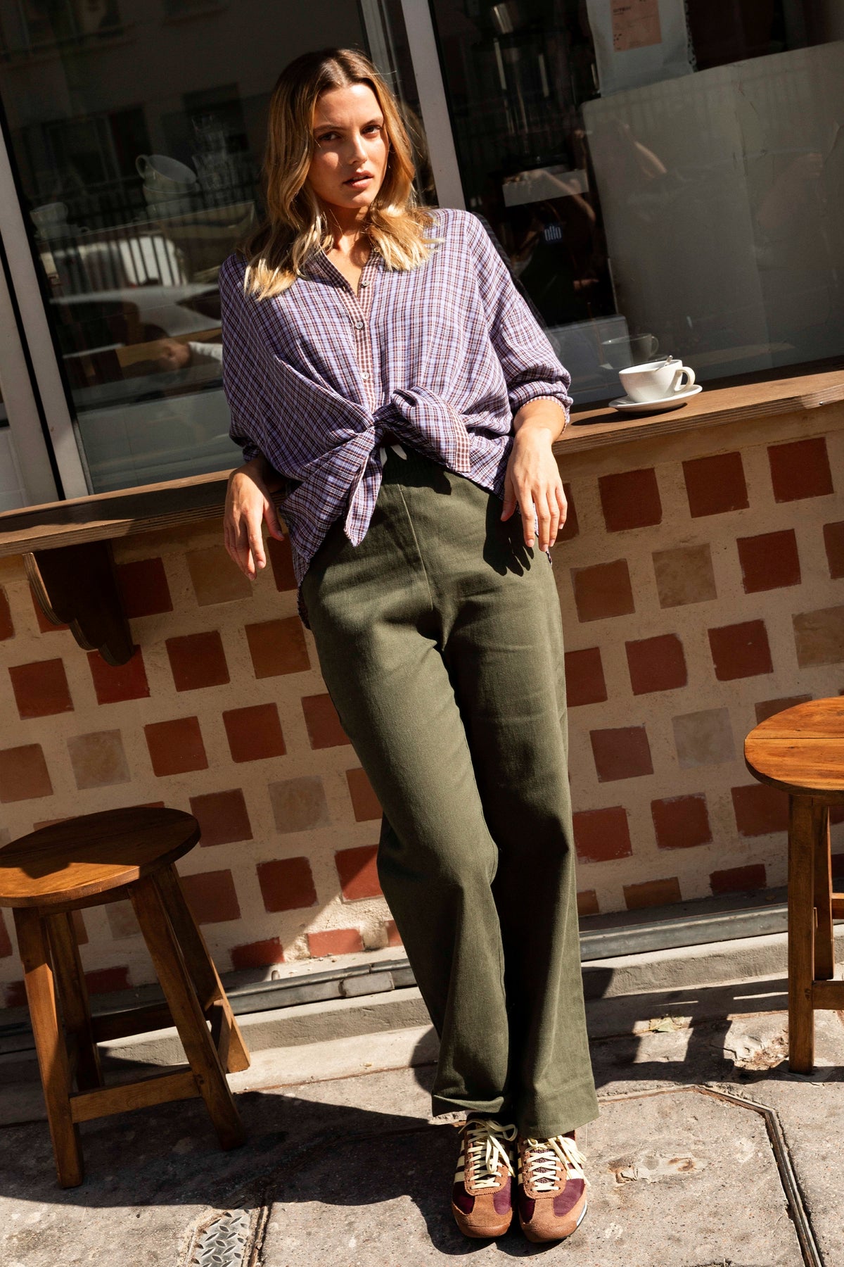 Benjamin burgundy plaid blouse