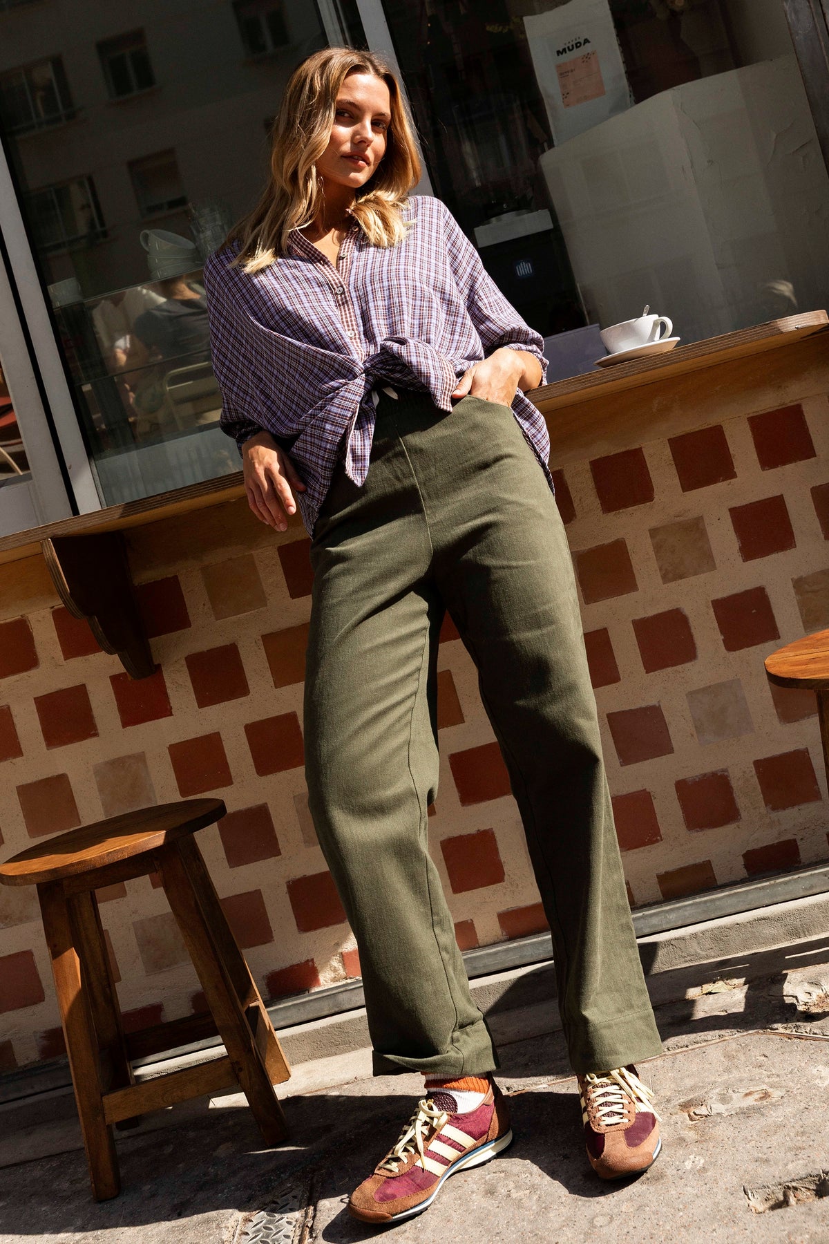 Benjamin burgundy plaid blouse