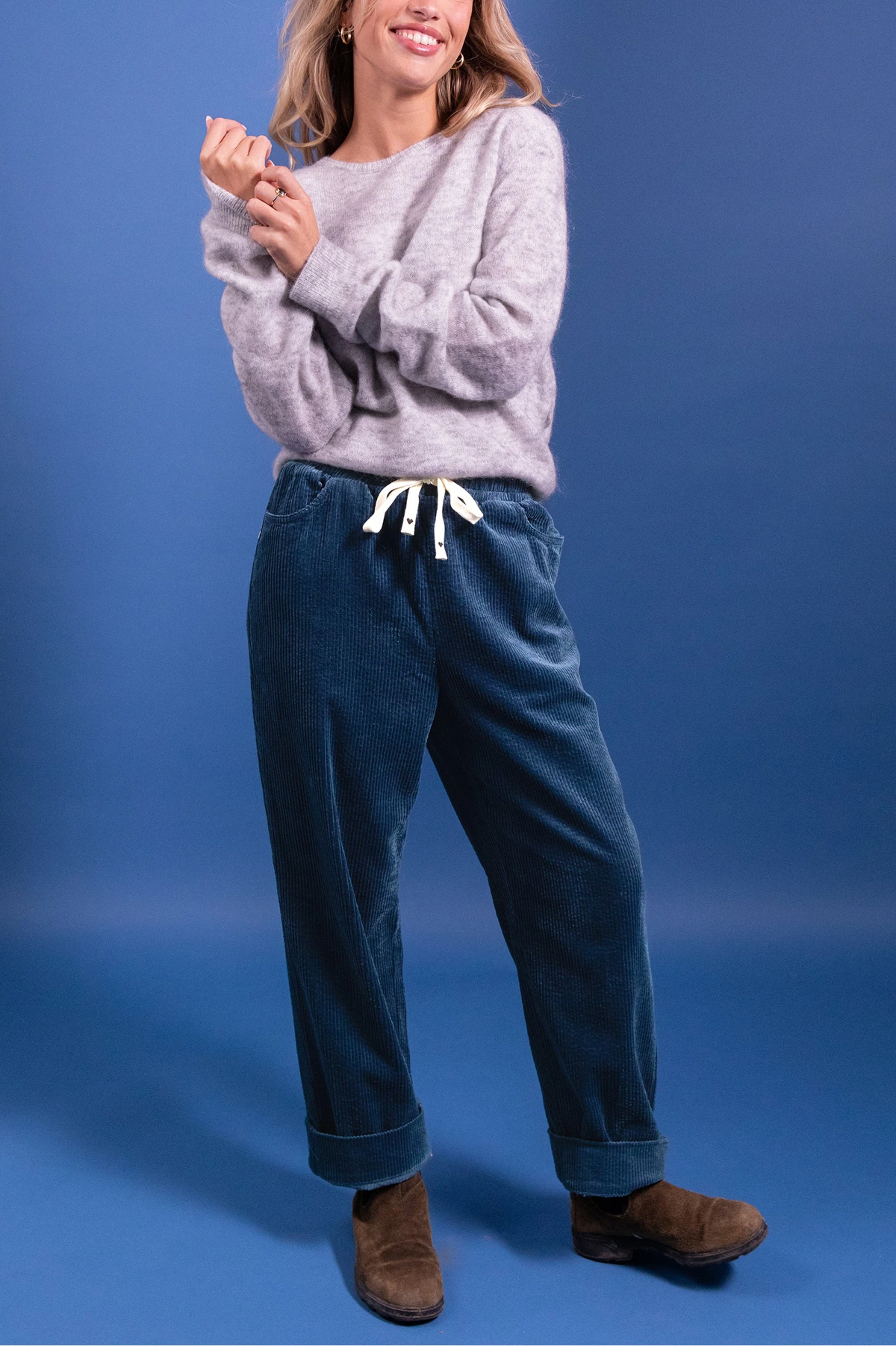 Pantalon Primo en velours bleu