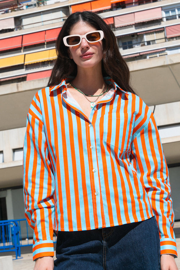 Chemise Cyrinne rayée bleu & orange