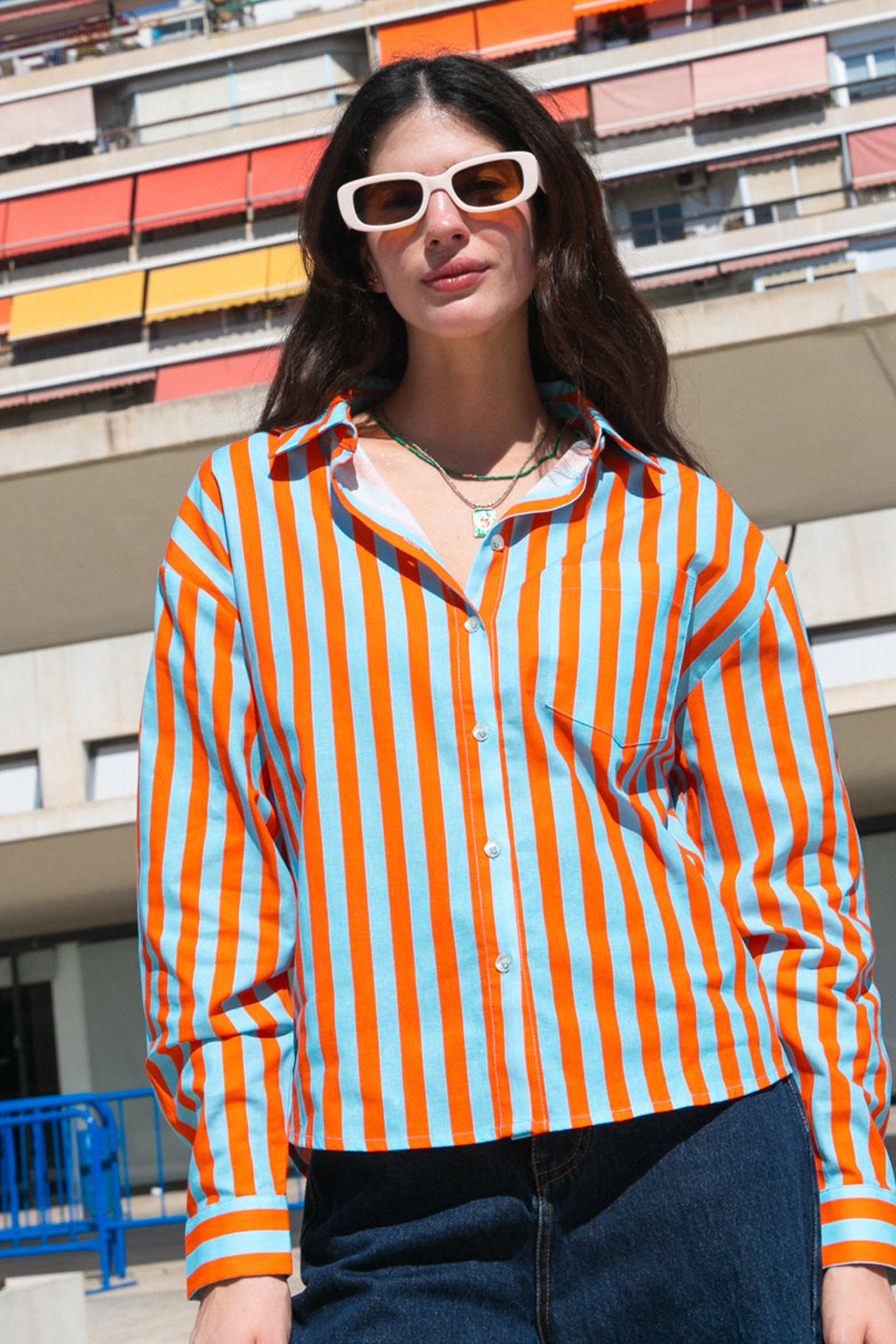 Chemise Cyrinne rayée bleu & orange