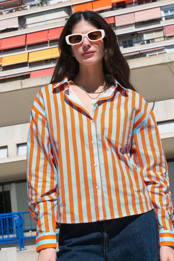 Chemise Cyrinne rayée bleu & orange