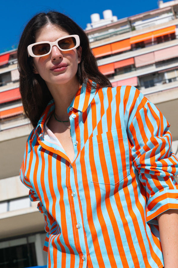 Chemise Cyrinne rayée bleu & orange