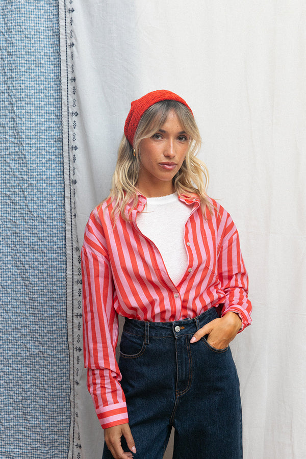 Chemise Cyrinne rayée rouge & rose
