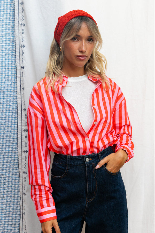 Chemise Cyrinne rayée rouge & rose