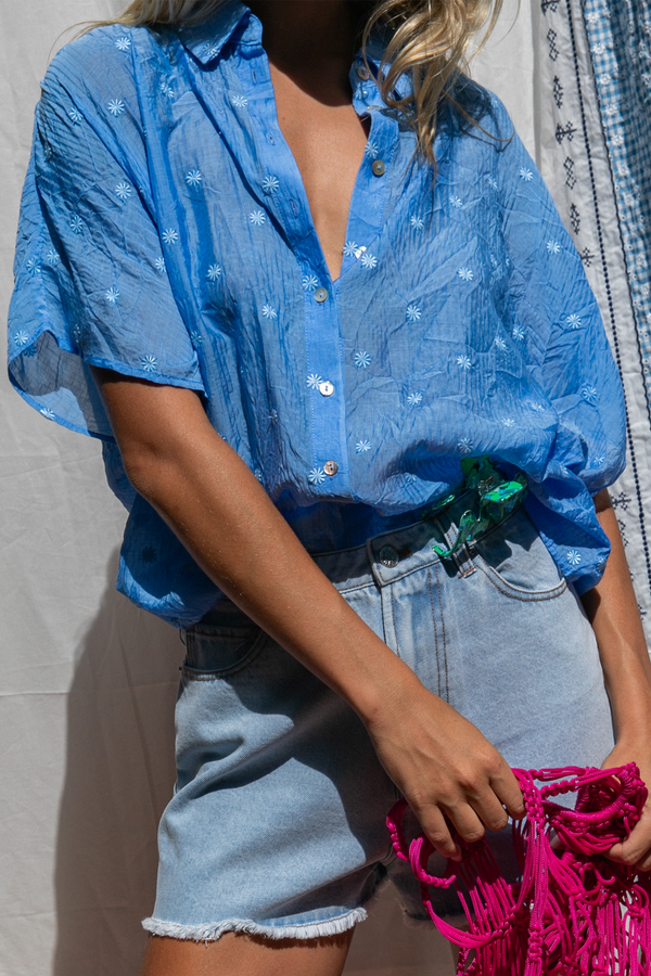 Chemise Caraibes bleue à fleurs