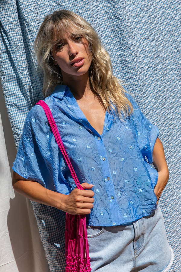 Chemise Caraibes bleue à fleurs