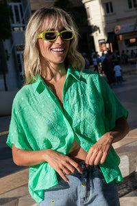 Chemise Caraibes verte à fleurs